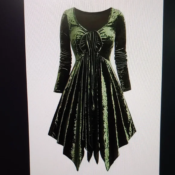 Green Velvet Long Sleeve Dress * Size M - Picture 9 of 11